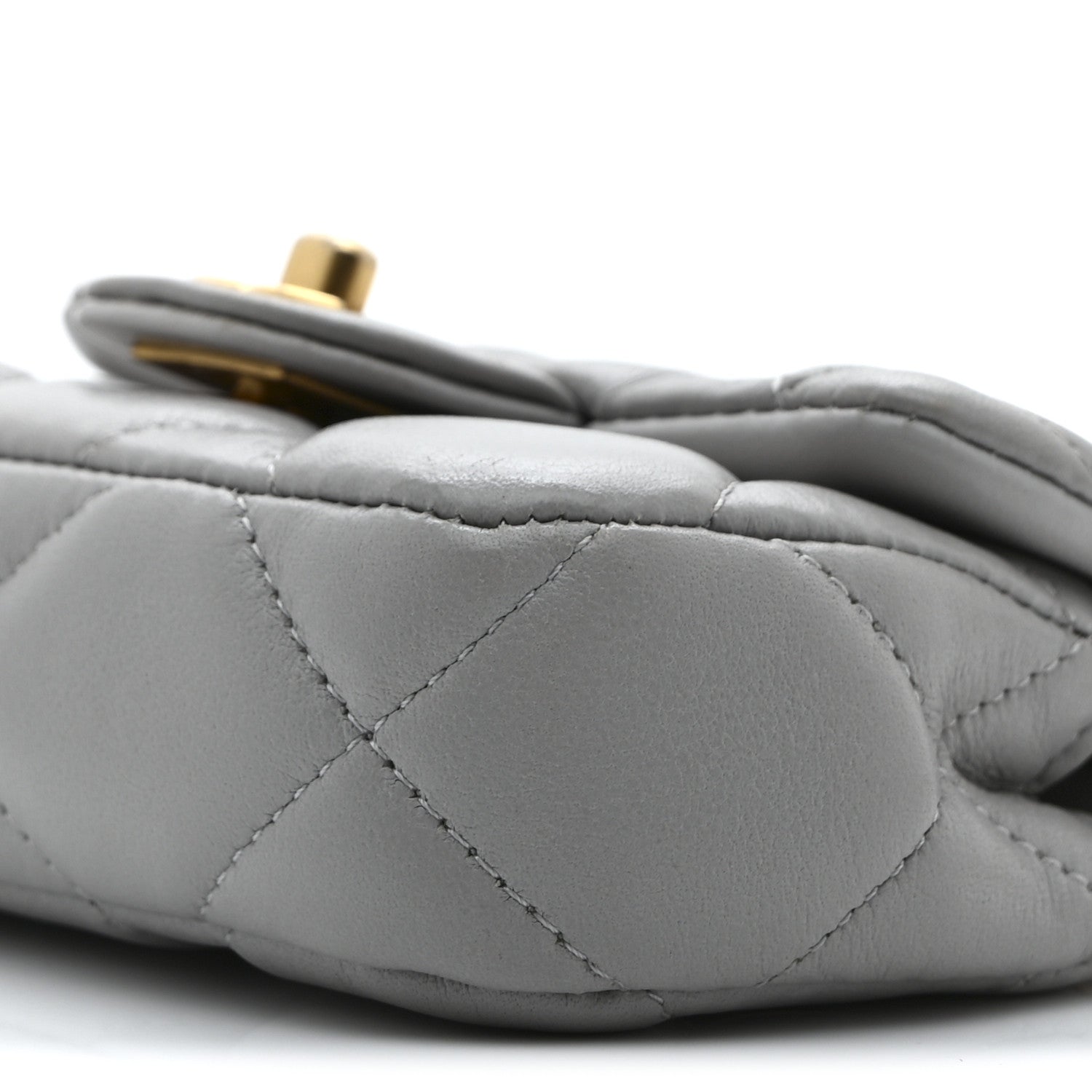 Calfskin Quilted Lady Handle Flap  Holder With Chain Grey