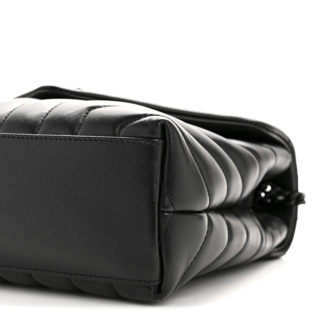 Calfskin Y Quilted Monogram Monochrome Small Loulou Chain Satchel Black