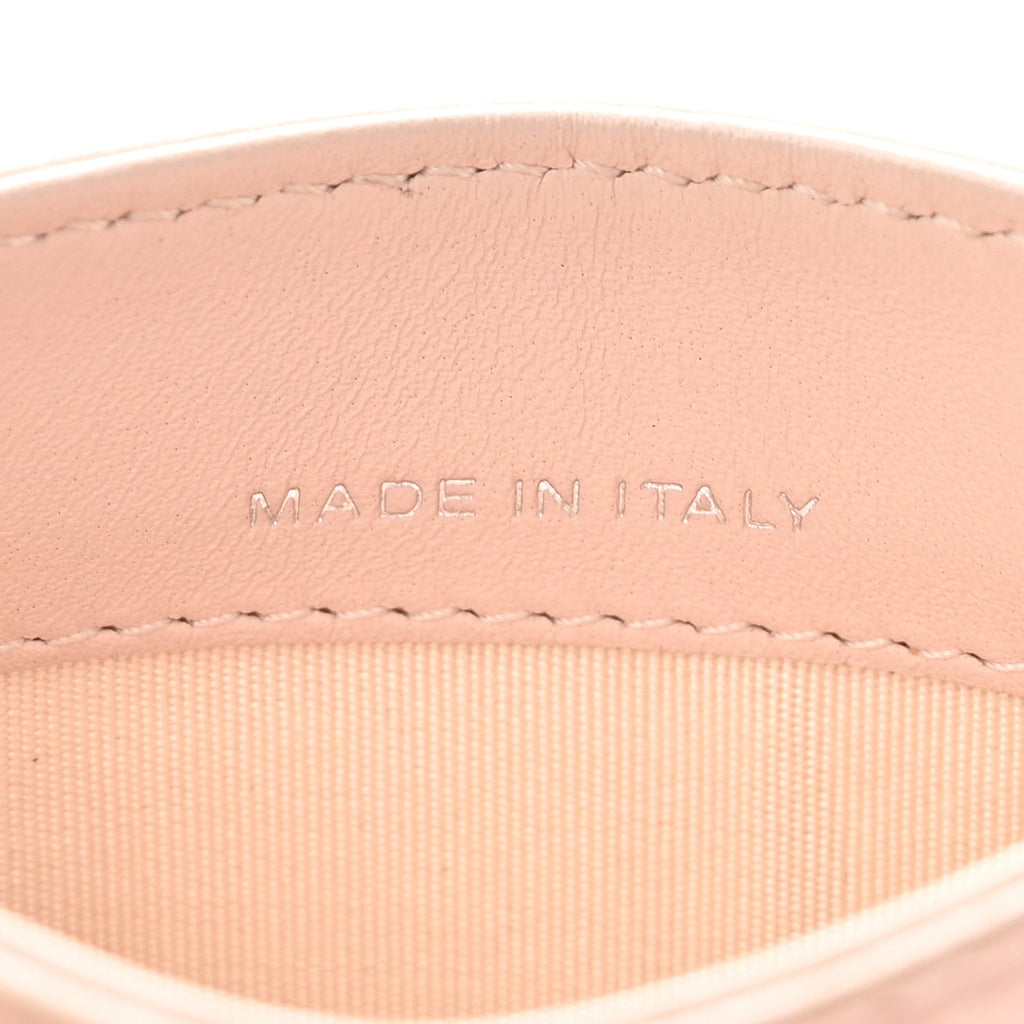 Iridescent Lambskin Camellia Embossed  Holder Light Pink
