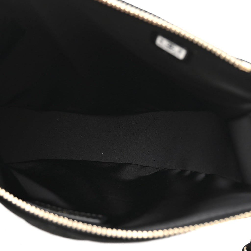 Velvet Effect Nylon Shiny Crumpled Calfskin Coco Neige Quilted Clutch With Chain Black