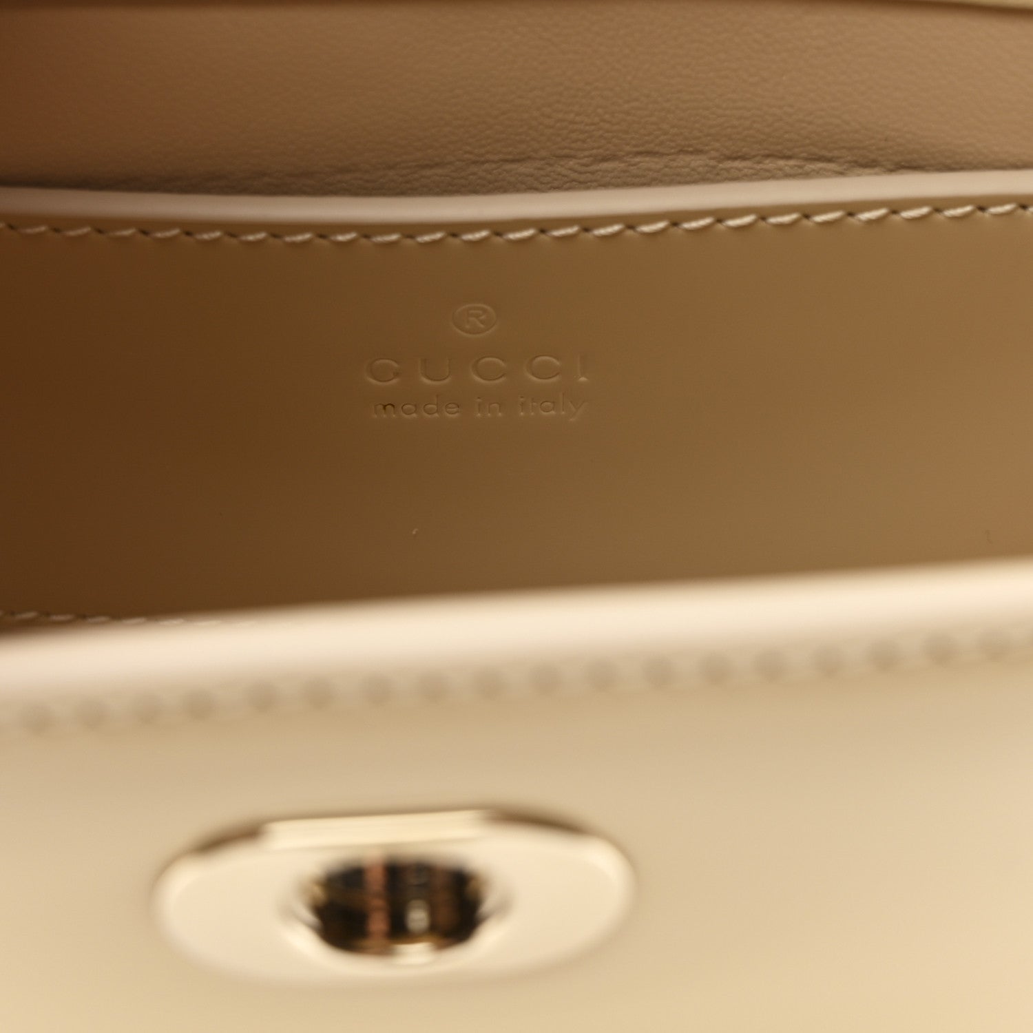 Patent Calfskin GG Half Moon Top Handle Bag Beige
