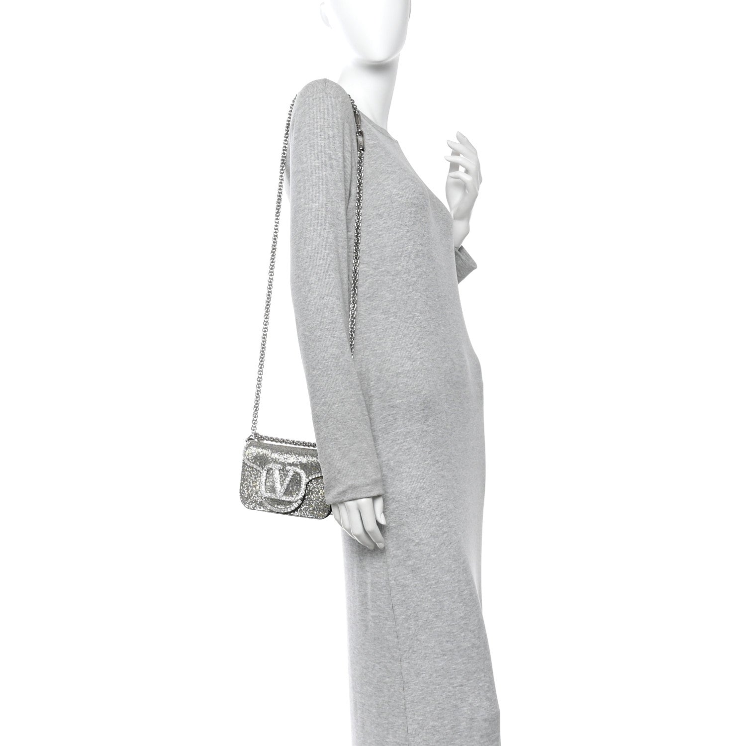 Swarovski Crystal Embroidered Vlogo Small Loco Shoulder Bag Crystal Silver