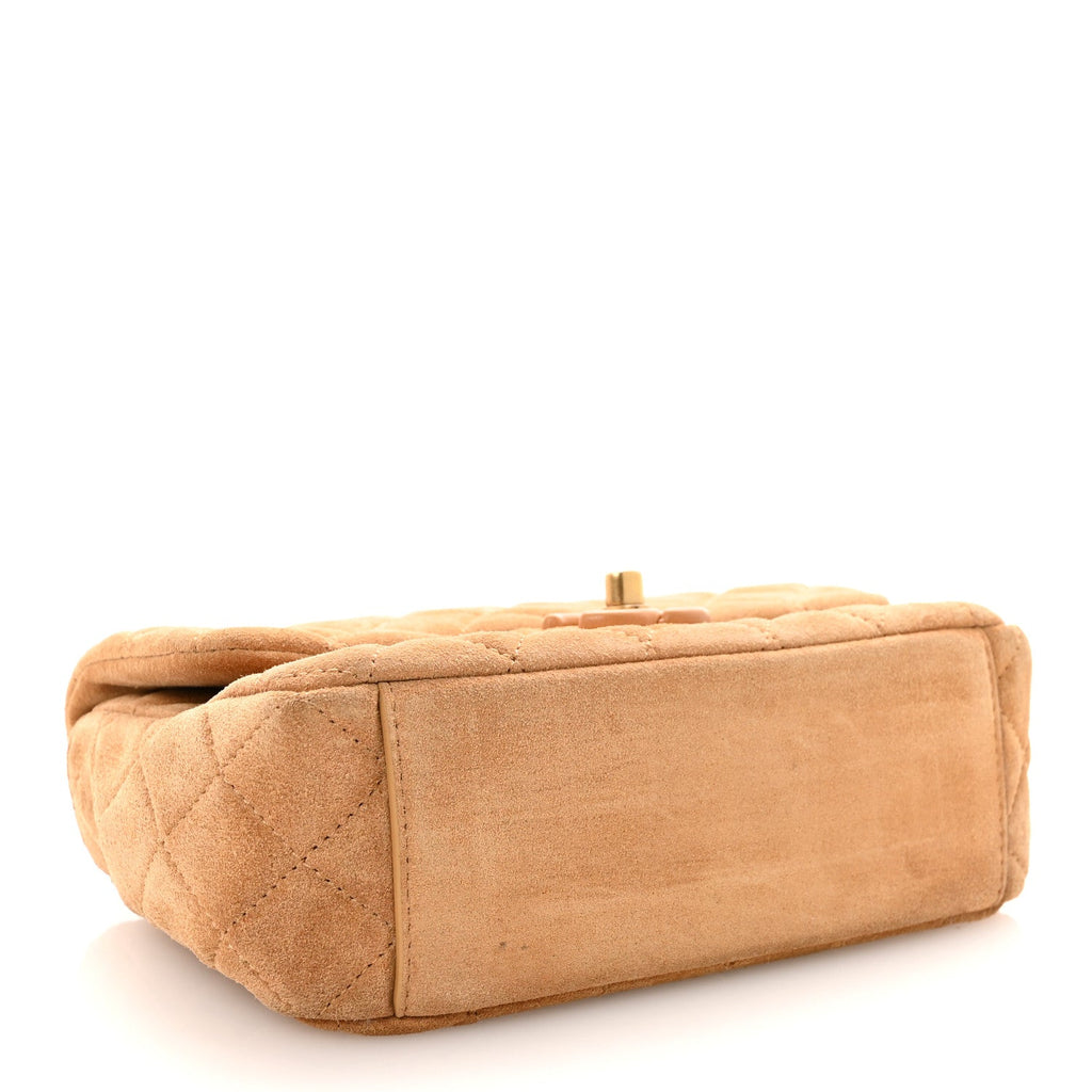 Suede Quilted Mini Flap Dark Beige