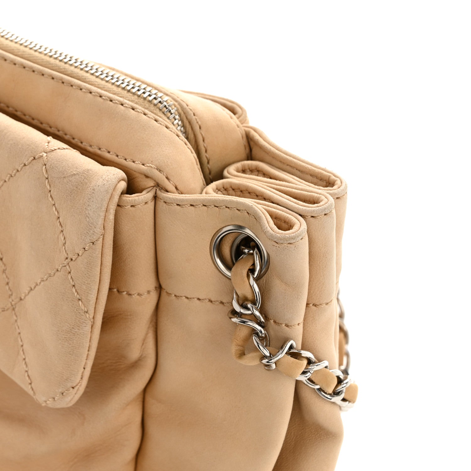 Lambskin Stitched Accordion Flap Tote Beige