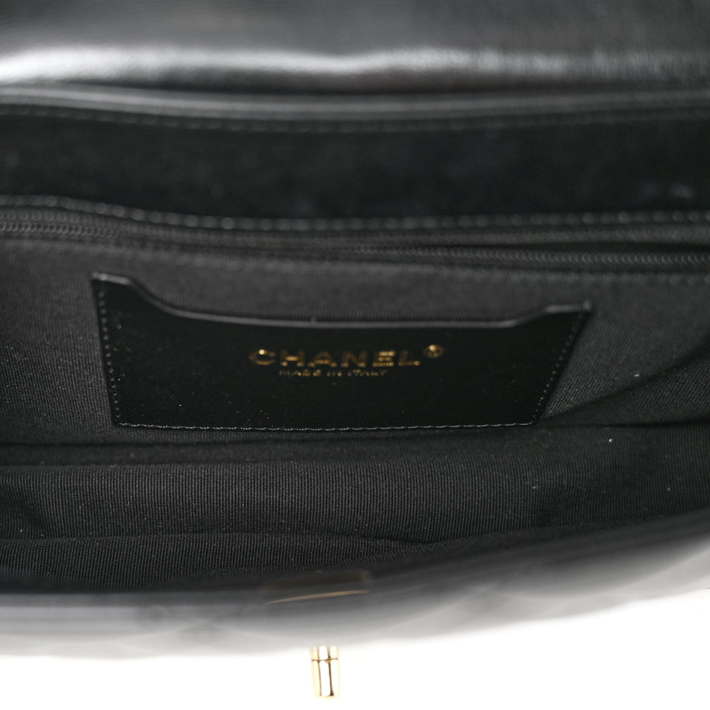 Lambskin Patent Calfskin Quilted Small Flap Bag Black