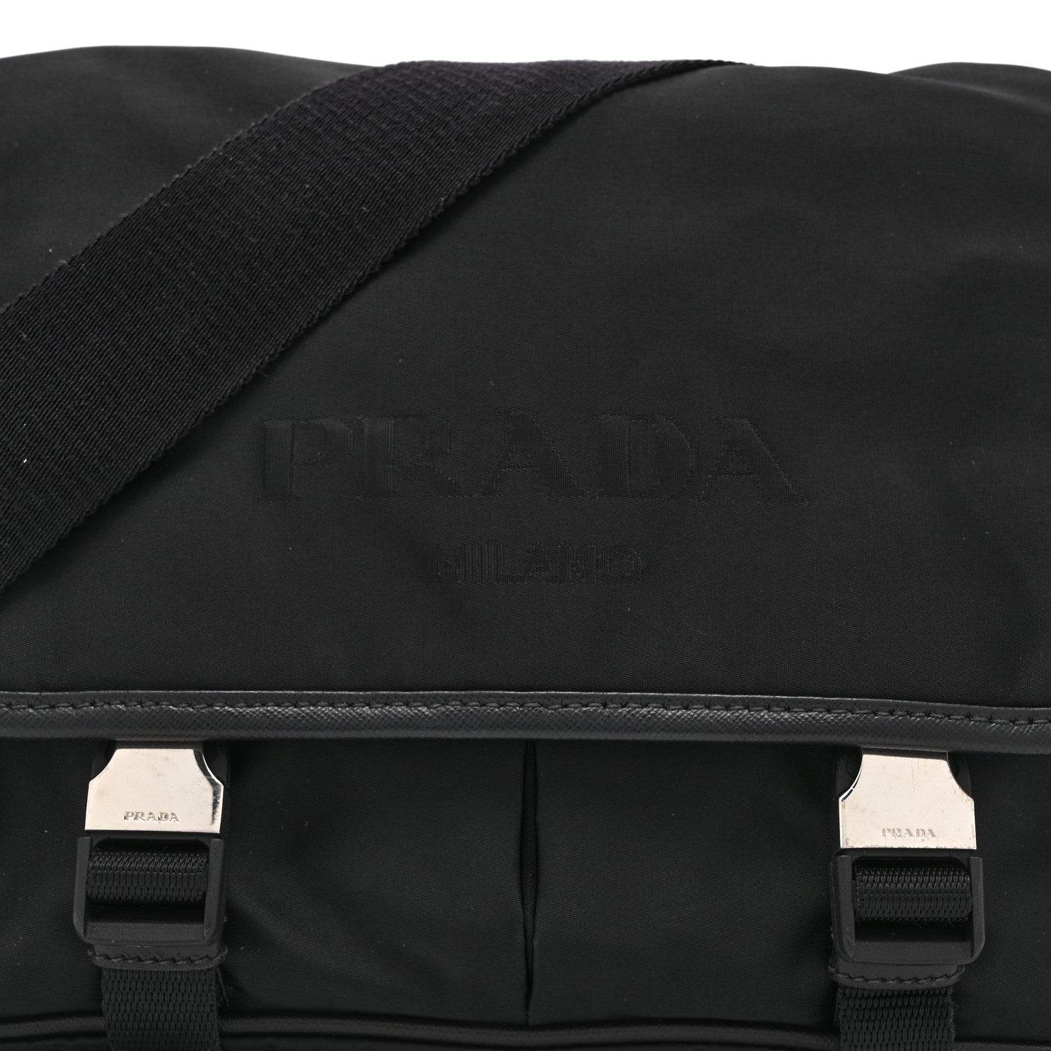 Tessuto Nylon Saffiano Logo Messenger Bag Black