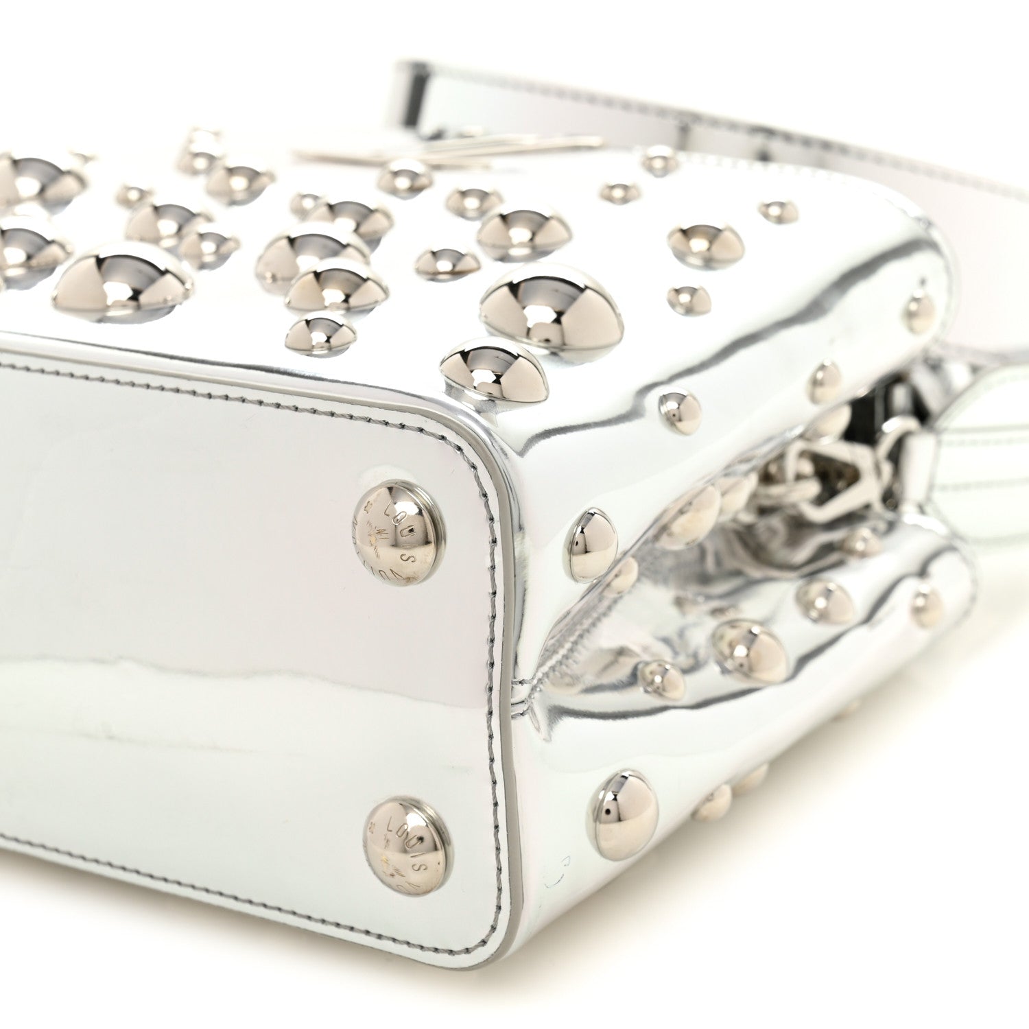 LV X YK Metallic Taurillon Brass Metal Dots Capucines BB Silver