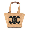 Raffia Calfskin Triomphe Cube Tote Natural Black