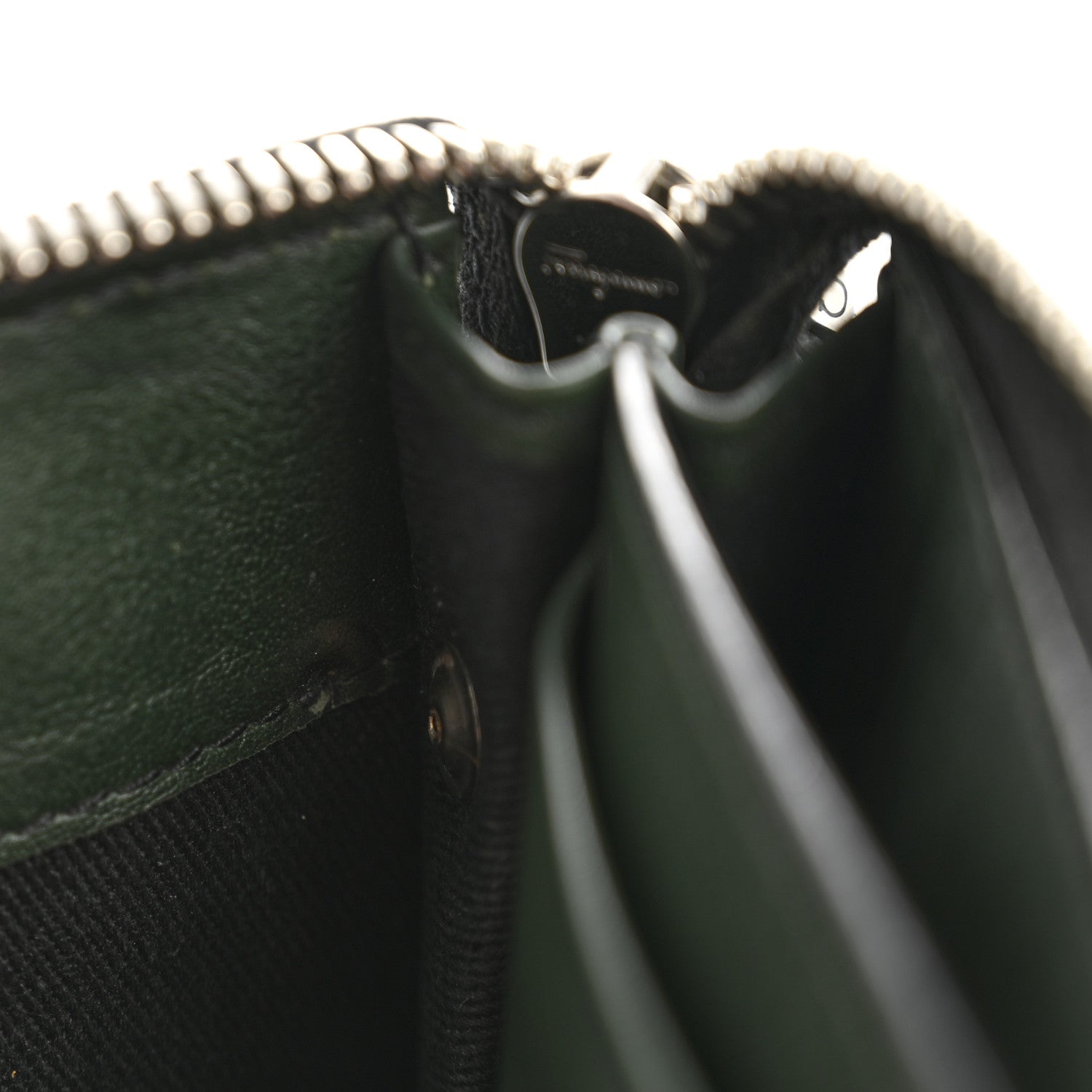 Calfskin Gancini Embossed Wristlet Clutch Dark Green
