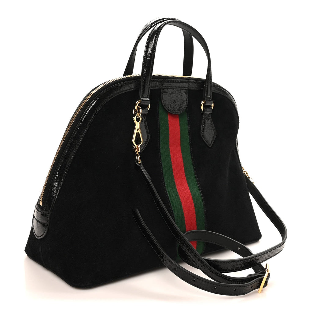 Suede Patent GG Web Medium Ophidia Top Handle Dome Bag Black