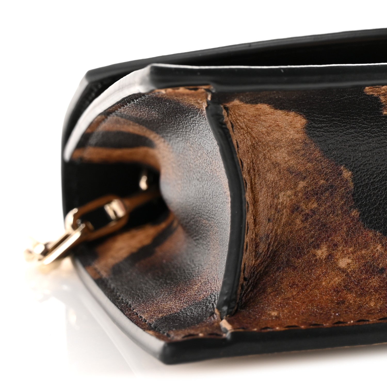 Calfskin Kitty Print Loubi54 Chain Clutch Brown Gold