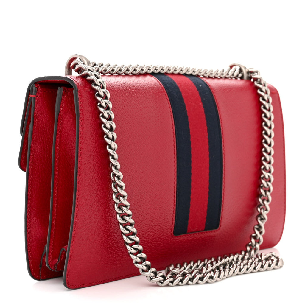 Calfskin Web Floral Embroidered Small Dionysus Shoulder Bag Hibiscus Red