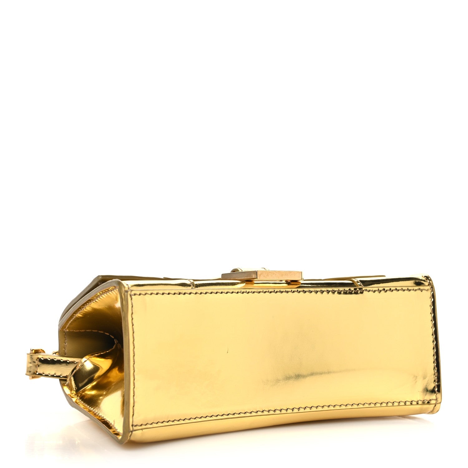 Mirror Calfskin Hourglass Top Handle Bag XS Gold