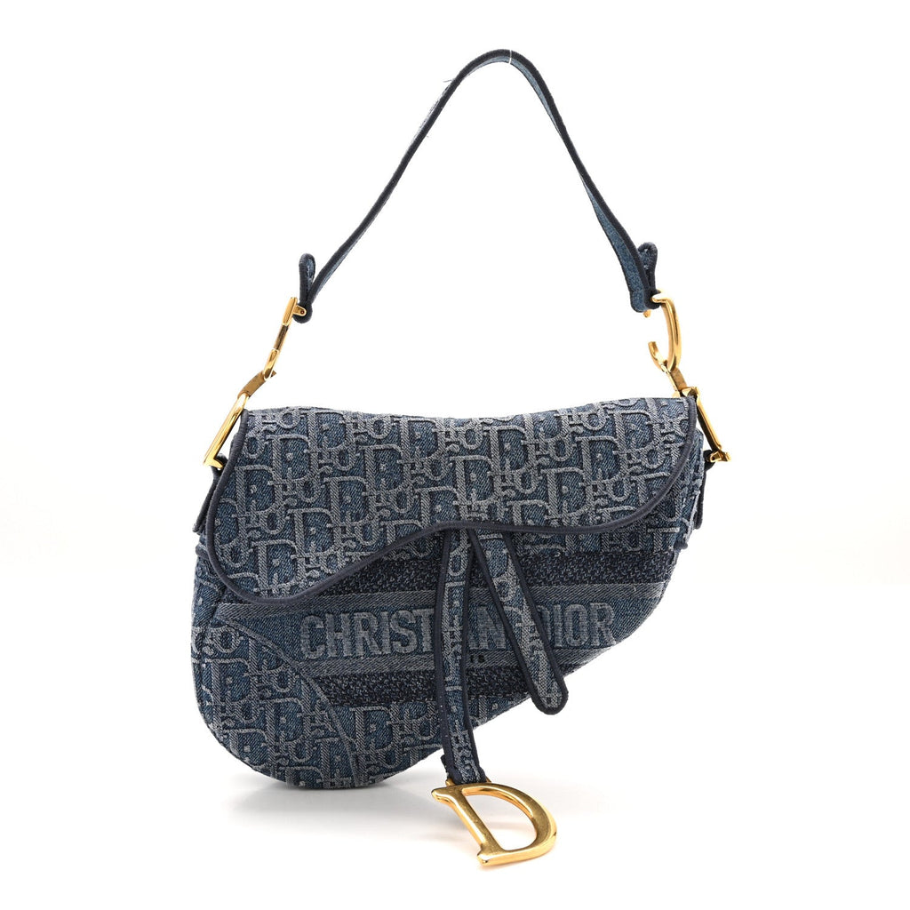 Oblique Embroidered Saddle Bag Denim Blue
