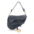 Oblique Embroidered Saddle Bag Denim Blue