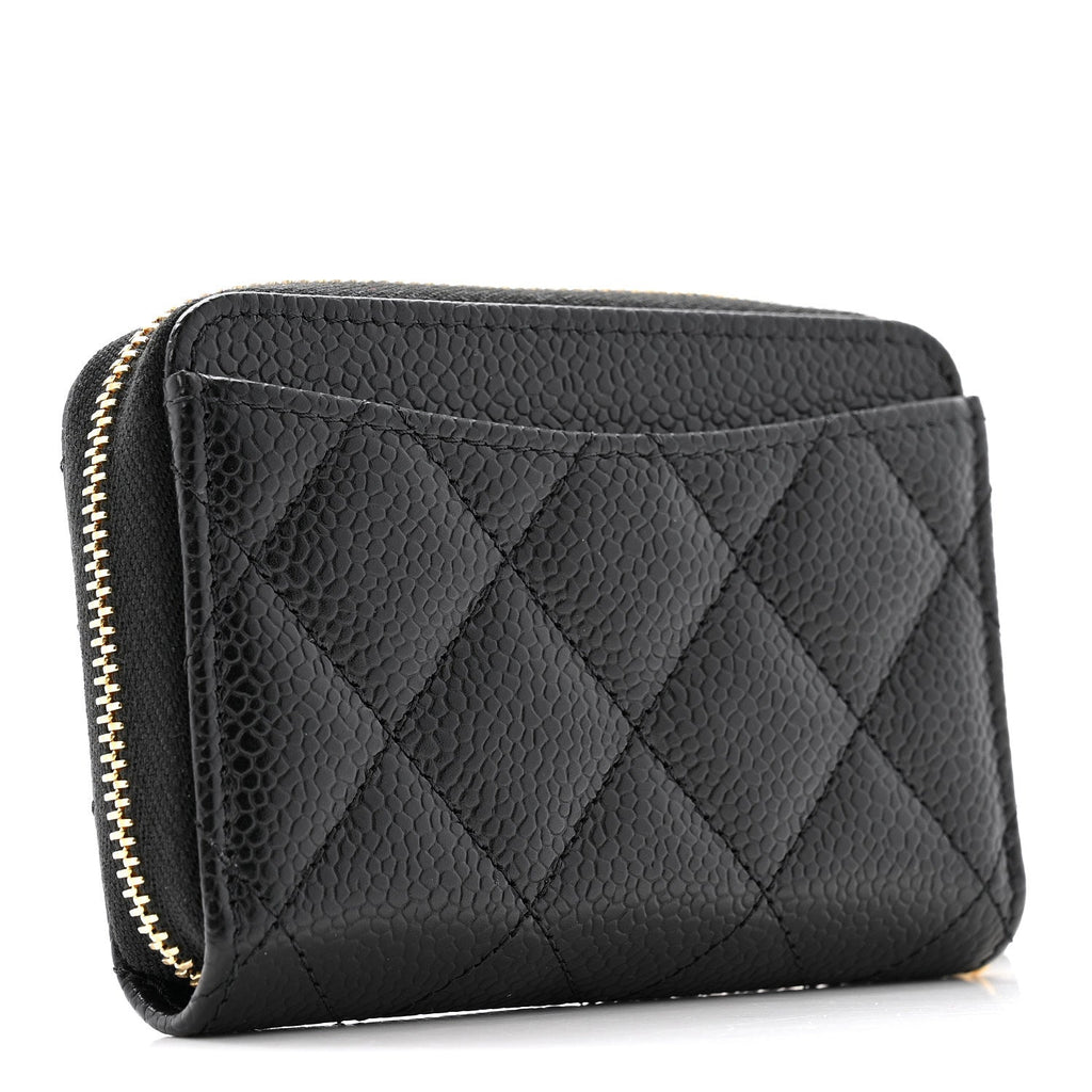 Caviar Quilted Zip Coin Purse Black