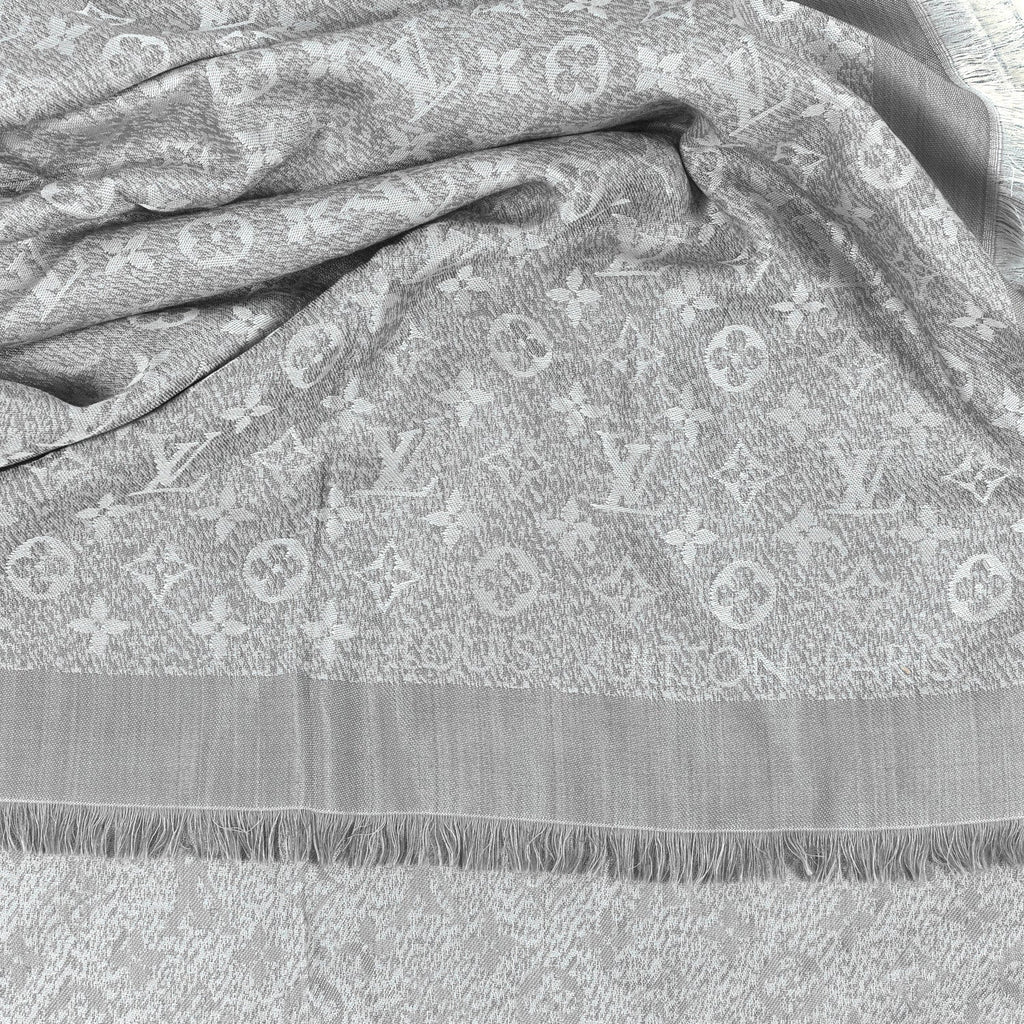 Silk Wool Monogram Infra Shawl Blue