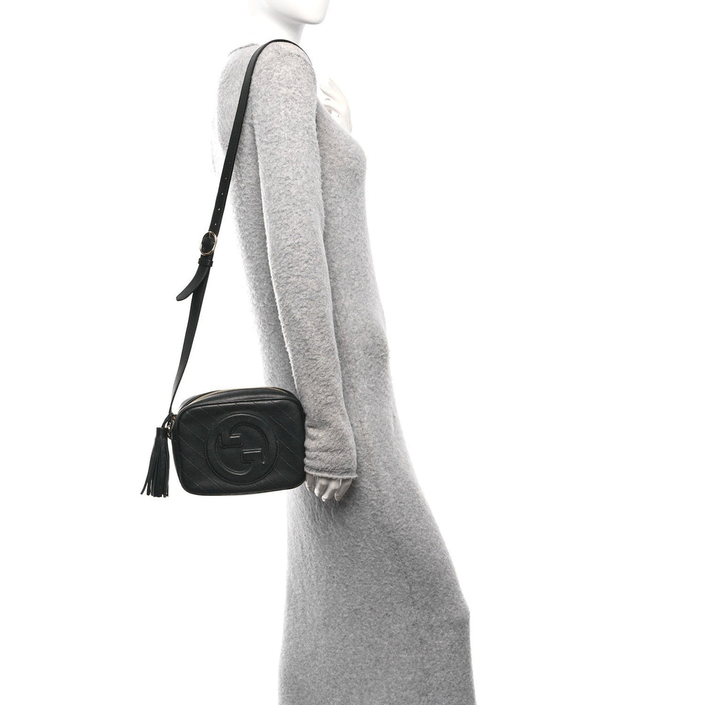 Sakai Be Green Calfskin Diagonal Stitched Small Blondie Shoulder Bag Black