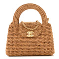 Braided Raffia Nano Kelly Flap Bag Dark Beige