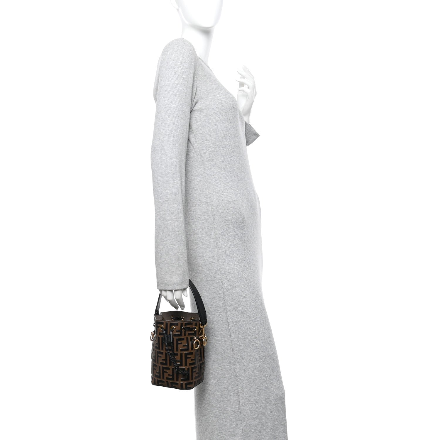 Vitello Liberty F is Fendi Bi-Color FF 1974 Embossed Mini Mon Tresor Bucket Bag Maya Black