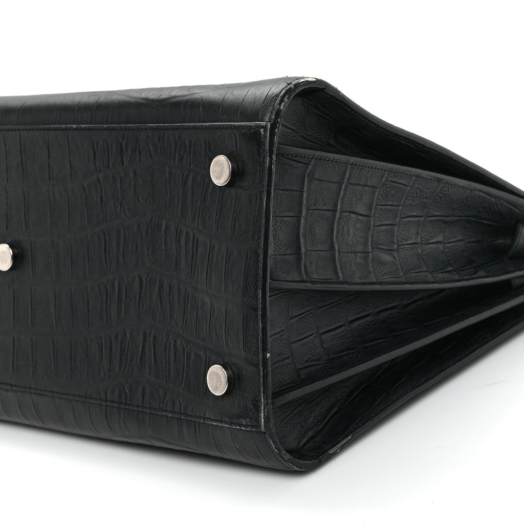 Calfskin Crocodile Embossed Large Sac De Jour Carryall Black