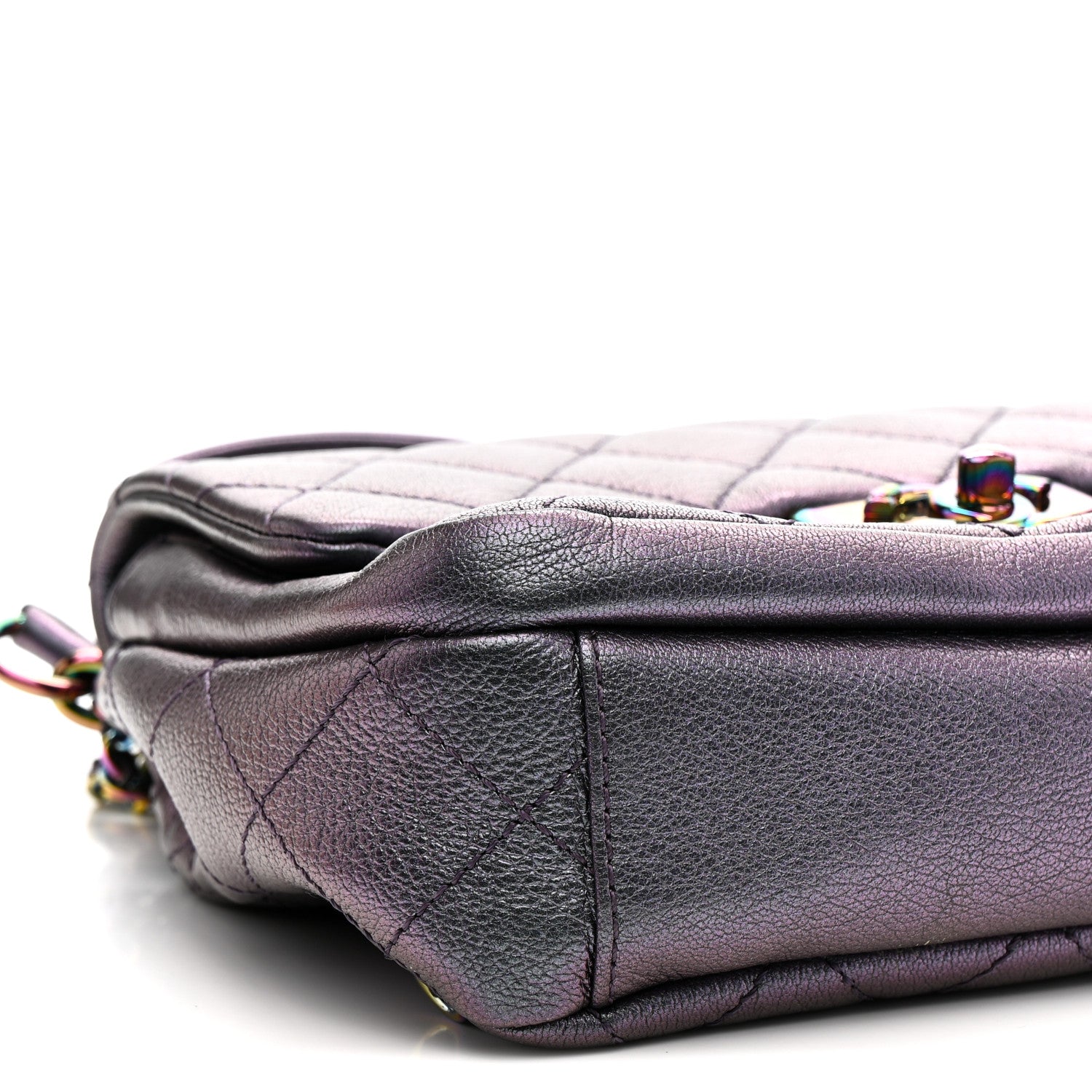 Iridescent Goatskin Quilted Small Double Carry Waist Chain Flap Purple