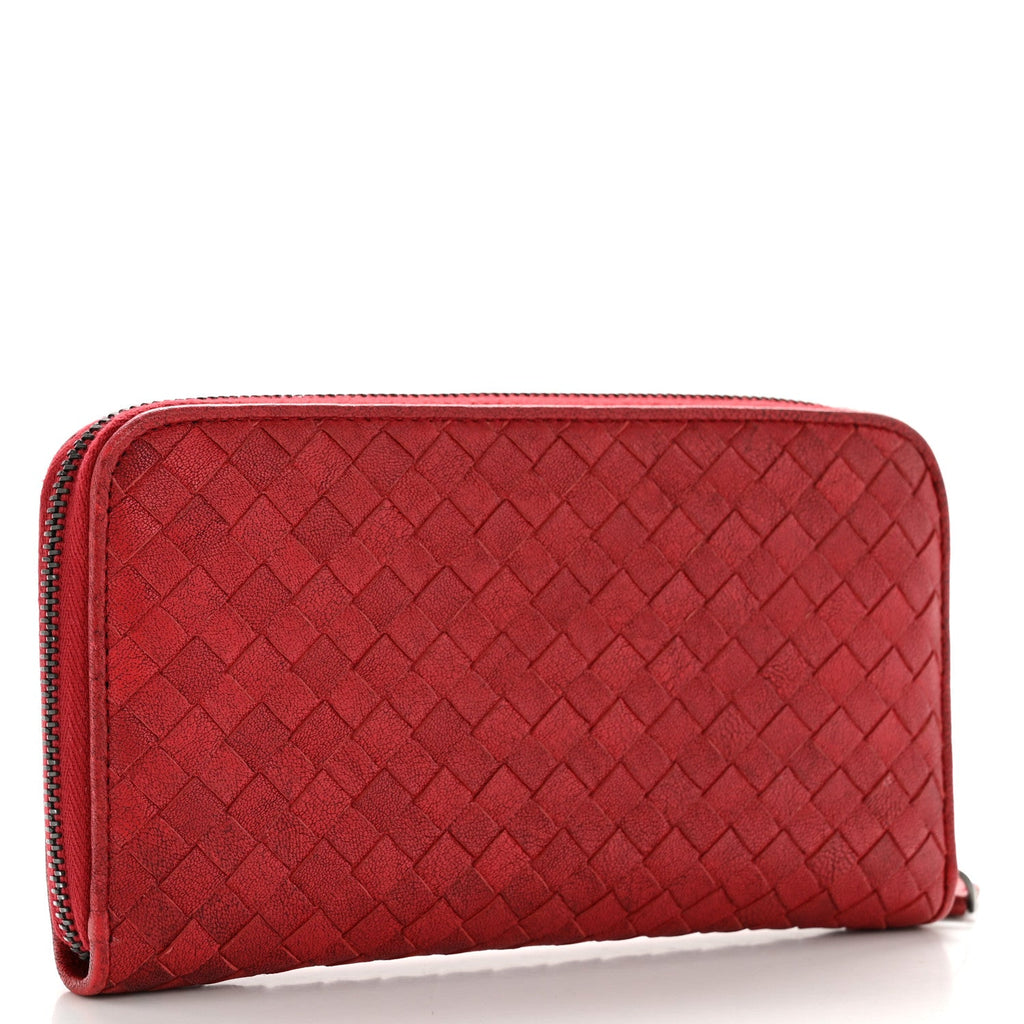 Nappa Intrecciato Zip Around Wallet Red