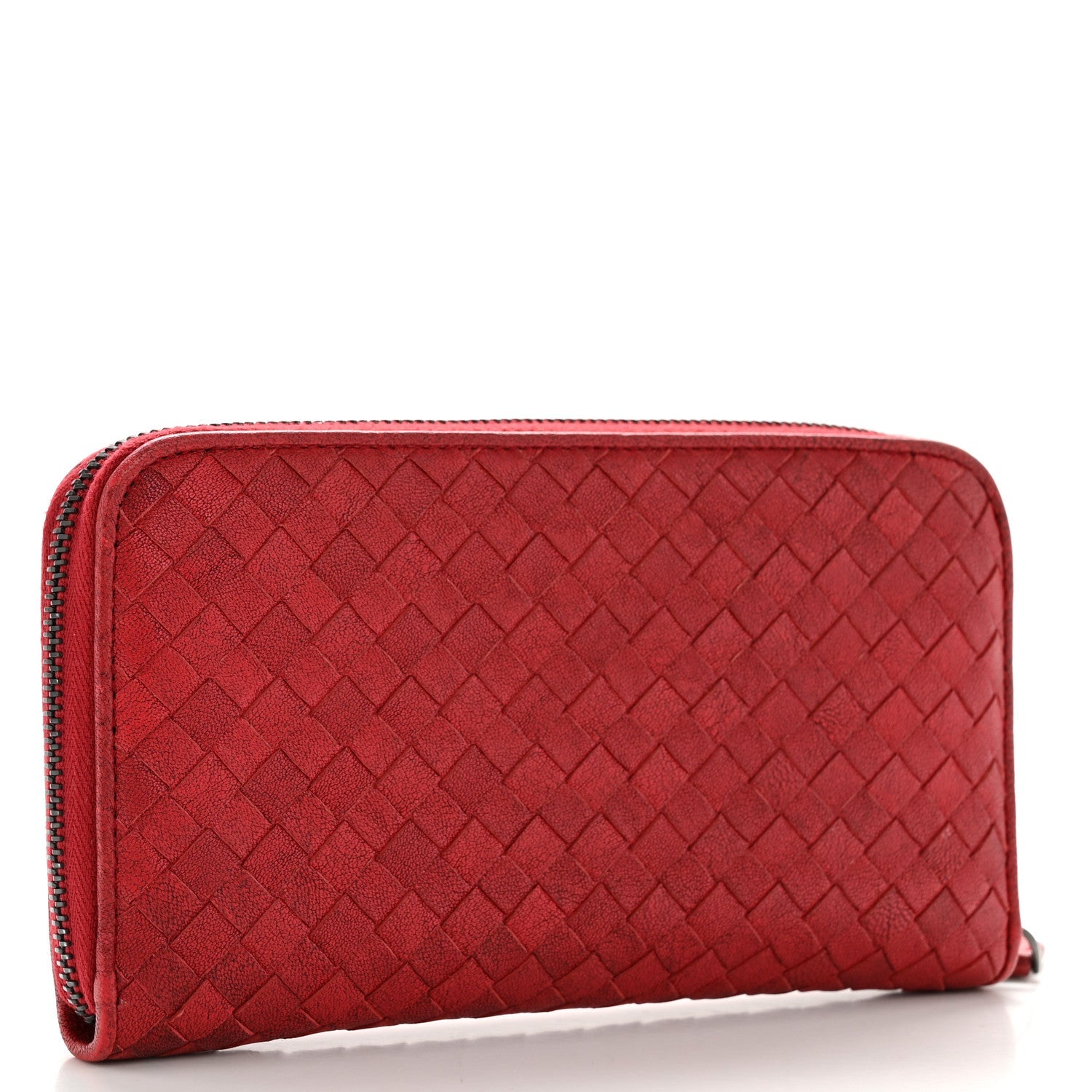 Nappa Intrecciato Zip Around Wallet Red