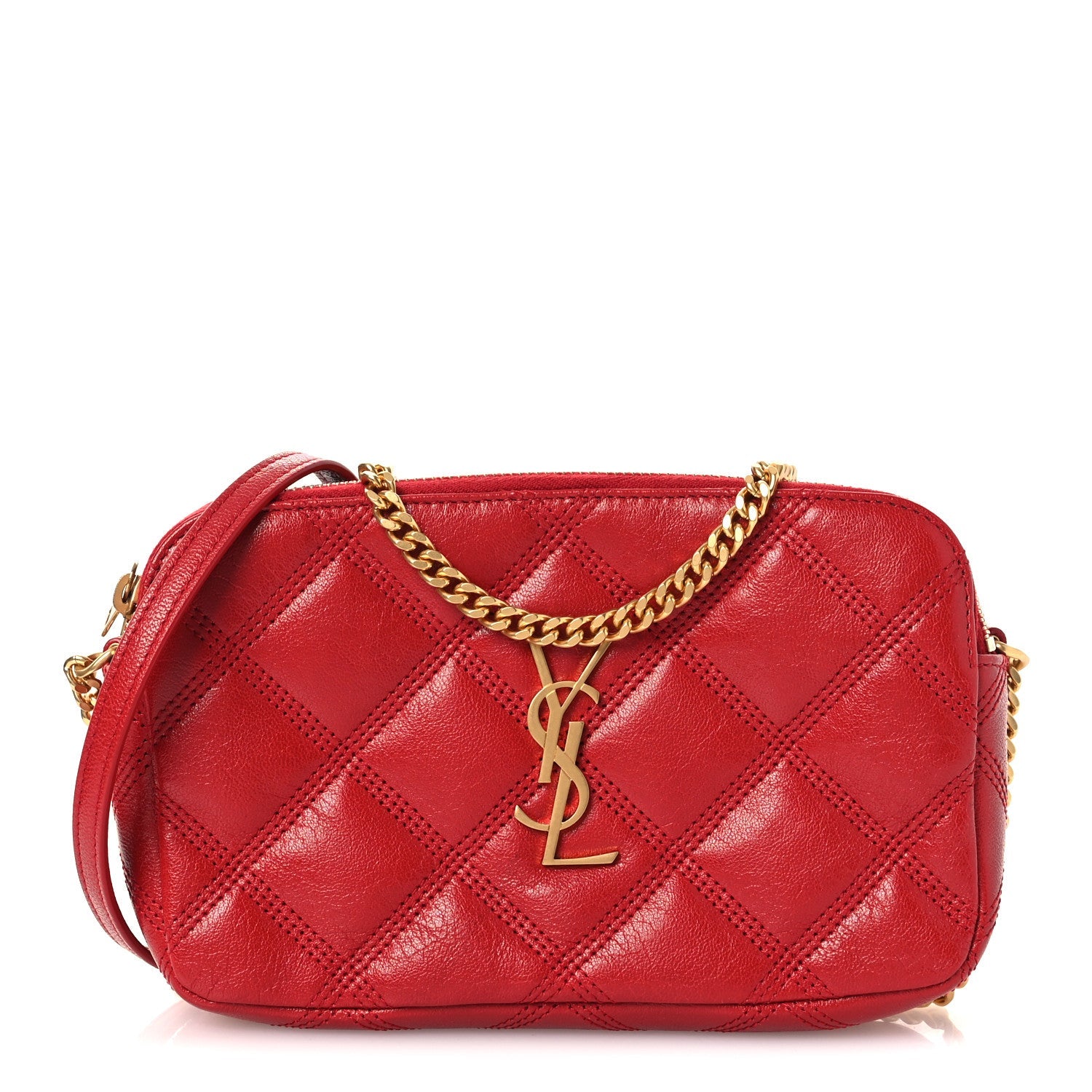 Grained Lambskin Quilted Mini Becky Double Zip Bag Rouge Eros
