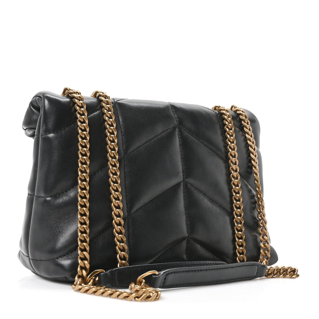 Lambskin Quilted Toy Loulou Puffer Monogram Chain Satchel Black