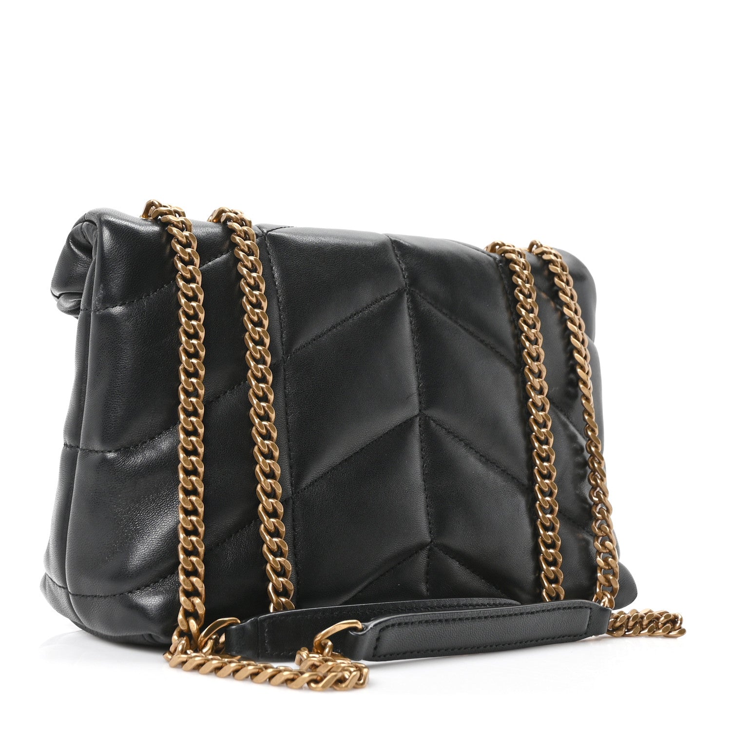 Lambskin Quilted Toy Loulou Puffer Monogram Chain Satchel Black
