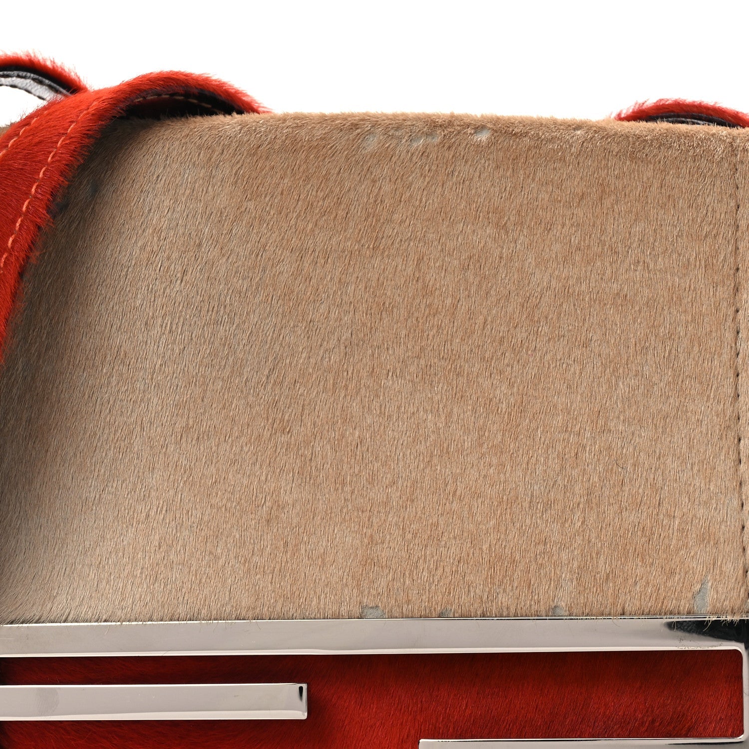 Calf Hair Bicolor Mini Front Buckle Shoulder Bag Light Brown Orange