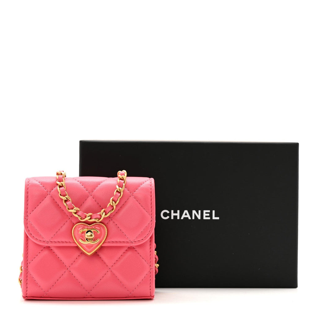 Lambskin Plexiglass Quilted Coco Love Clutch With Chain Pink