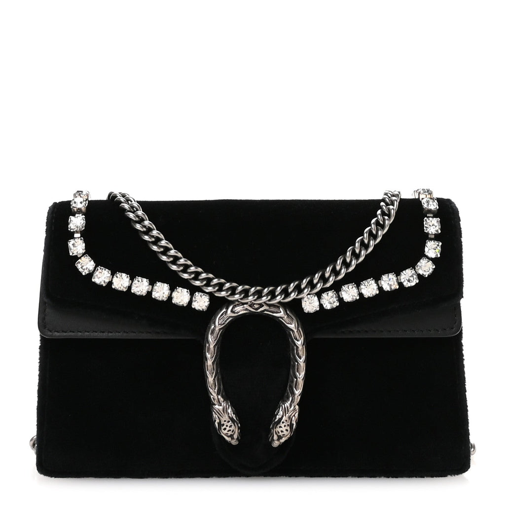 Velvet Crystal Super Mini Dionysus Shoulder Bag Black