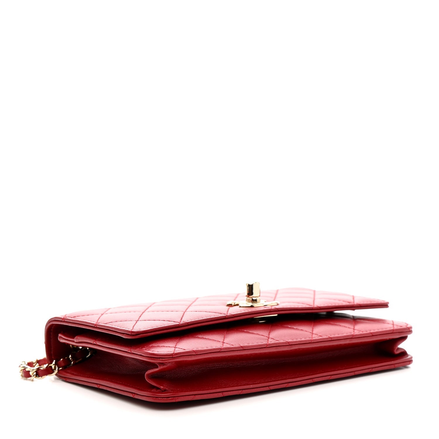 Lambskin Quilted Trendy CC Wallet On Chain WOC Red