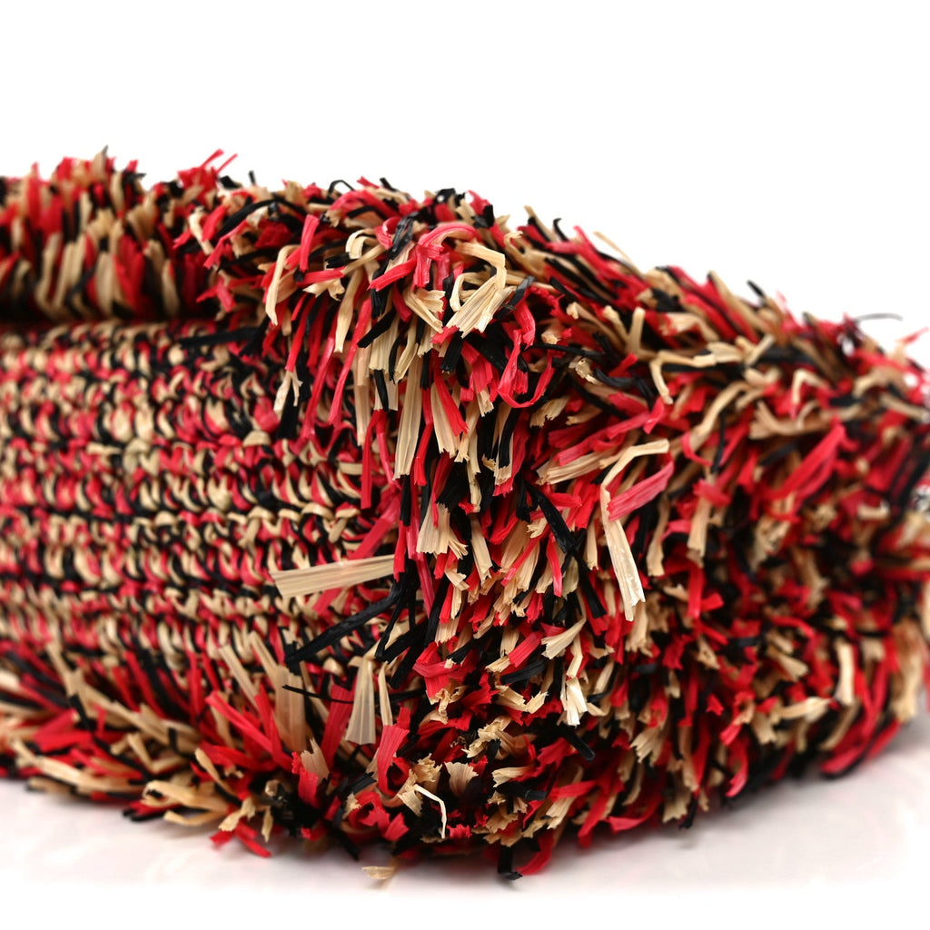 Raffia Fringe Nano Kelly Shopper Red Beige Black