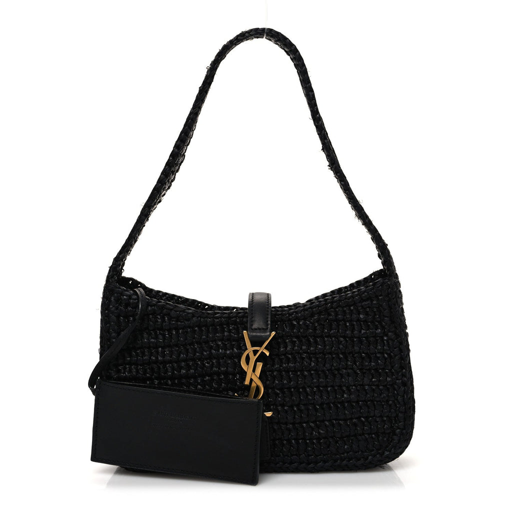 Raffia Calfskin Le 5 A 7 Mini Hobo Black