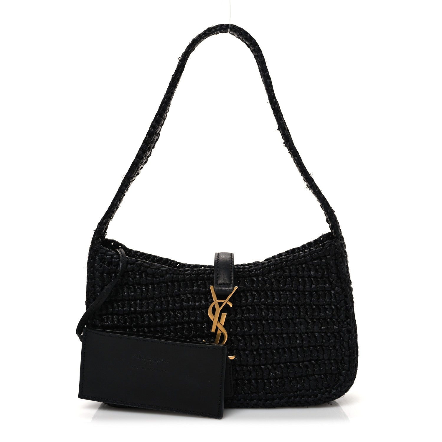 Raffia Calfskin Le 5 A 7 Mini Hobo Black