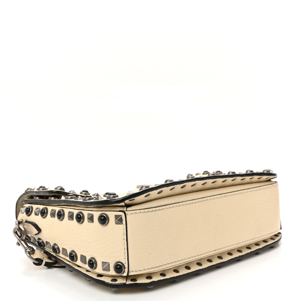 Pebbled Calfskin Onyx Medium Guitar Strap Rockstud Rolling Flap Saddle Bag Ivory