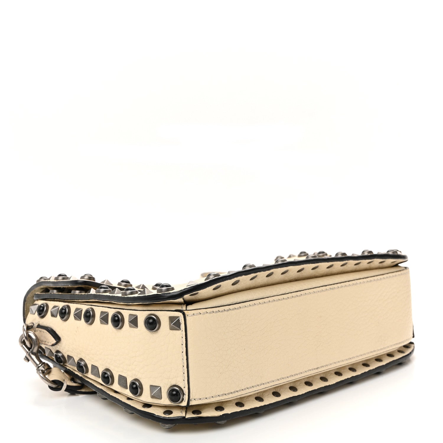 Pebbled Calfskin Onyx Medium Guitar Strap Rockstud Rolling Flap Saddle Bag Ivory