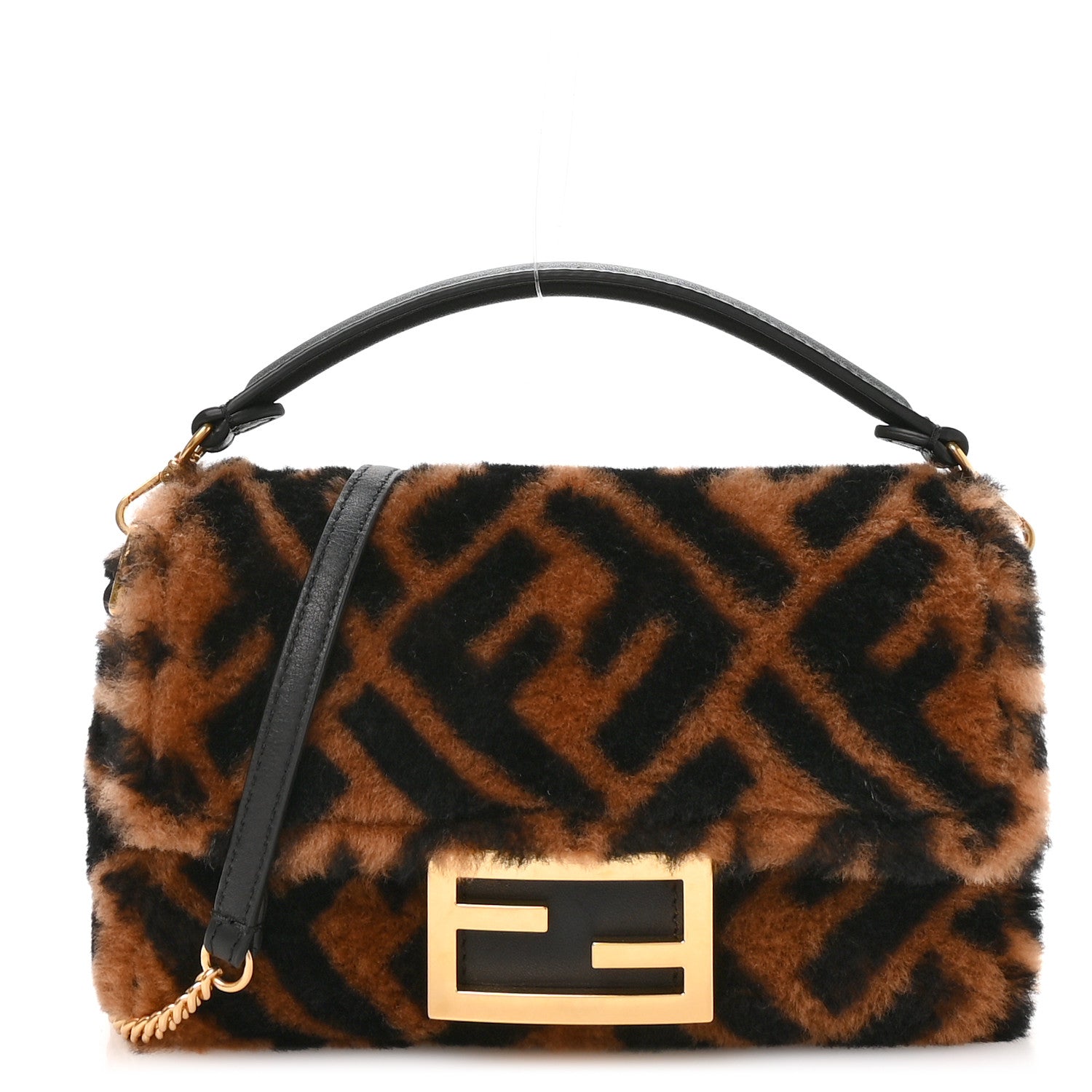 Shearling Vitello Dolce Macro FF 1974 Mini Tobacco Black