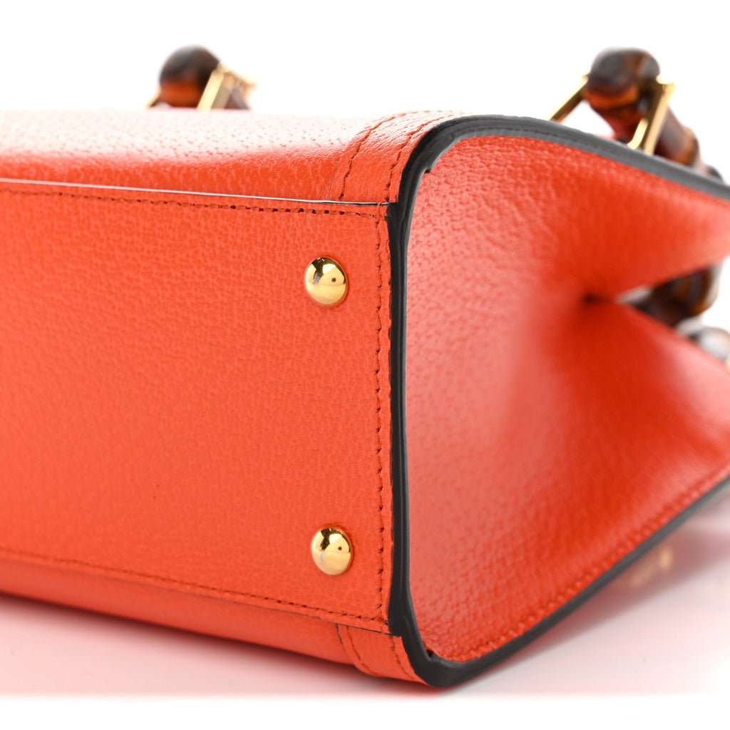 Textured Dollar Calfskin Web Mini Diana Tote Bag Deep Orange Spicy Cyclamin