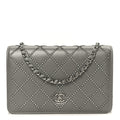 Lambskin Crystal Quilted Wallet On Chain WOC Grey