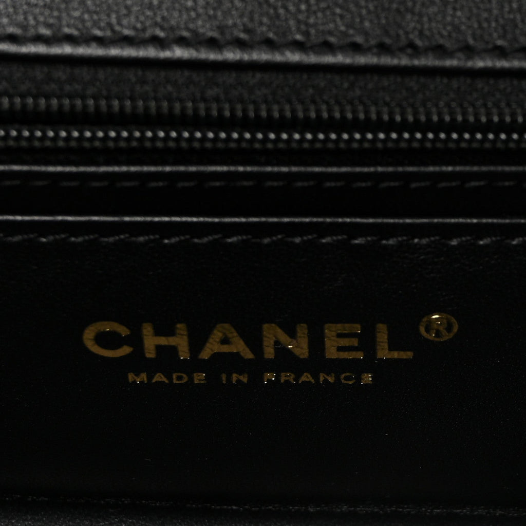 Shiny Calfskin Quilted Top Handle Box Bag Black