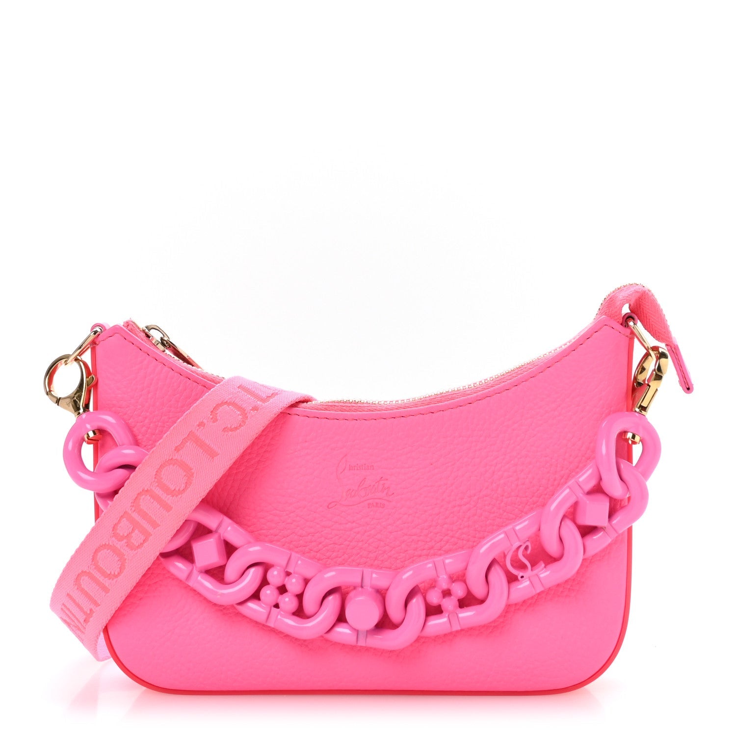 Calfskin Gomme Mini Loubila Chain Shoulder Bag Fluo Pink
