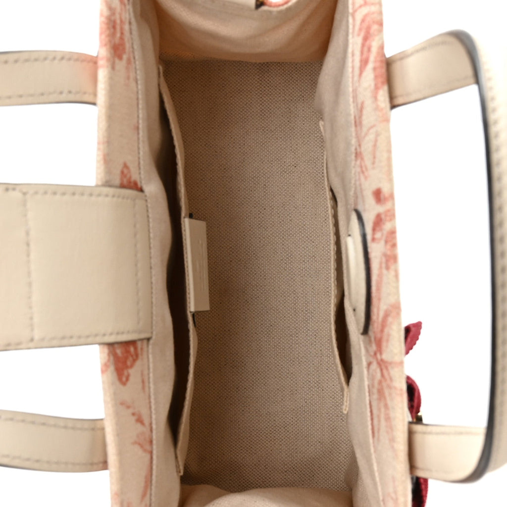 Canvas Herbarium Print Ribbon Top Handle Bag Pink White