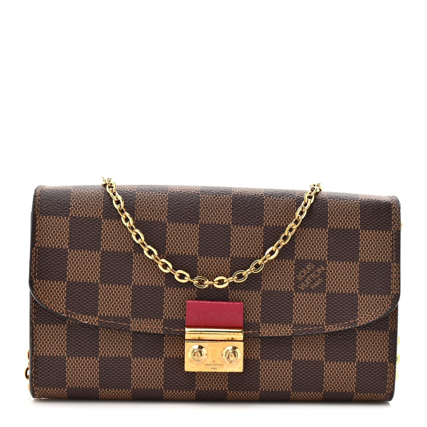 Damier Ebene Croisette Chain Wallet Scarlet
