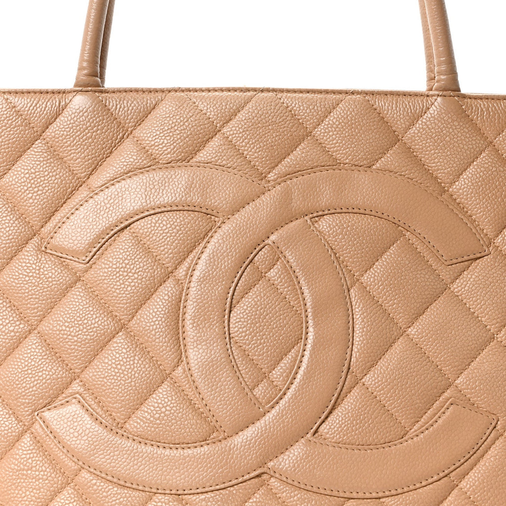 Caviar Quilted Medallion Tote Beige