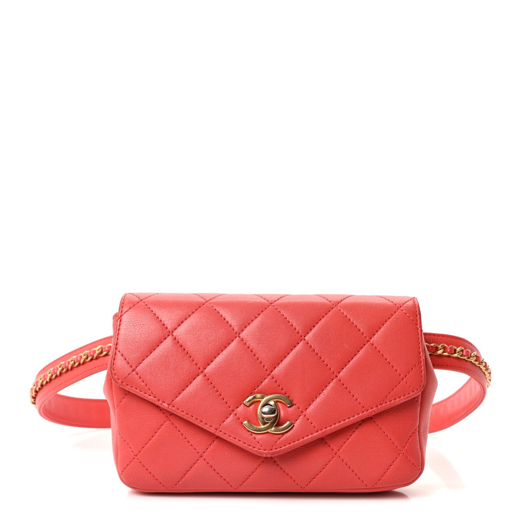 Calfskin Quilted Flap Waist Bag Red
