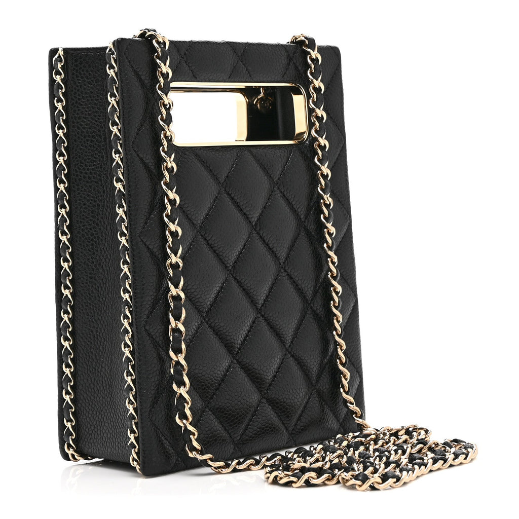 Caviar Quilted Evening Box Bag Black